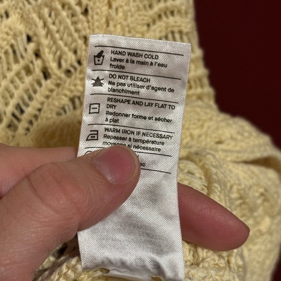 Vince Crochet Sweater Women’s Size XL Light Yellow Open Knit Boho Scandi Girl - Picture 4 of 8